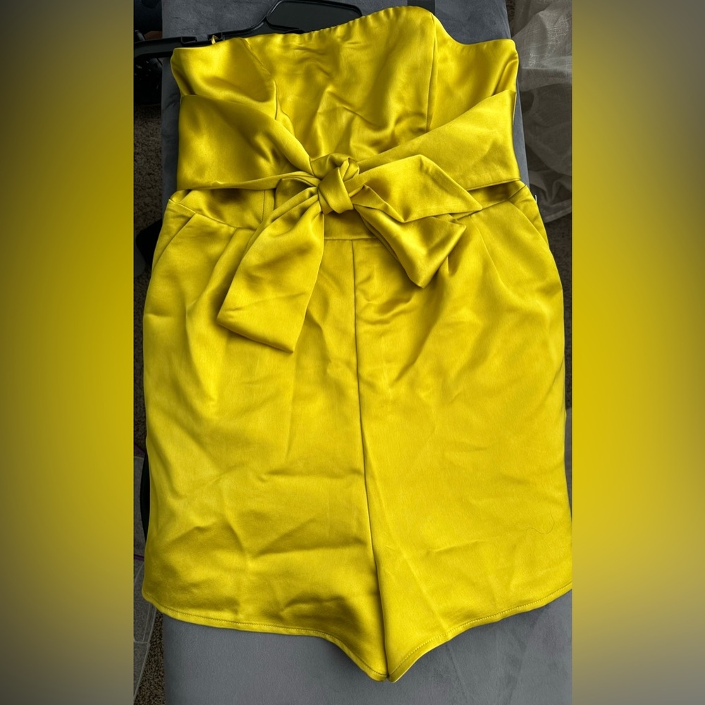 Satin strapless tie-waist romper-Antique Moss (color) NWT